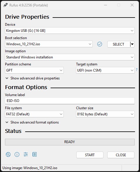 Rufus USB Configured